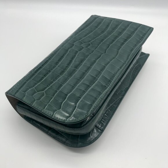 Jason Wu Sage Leaf Croc Embossed Orbit Leather Clutch - Picture 8 of 11